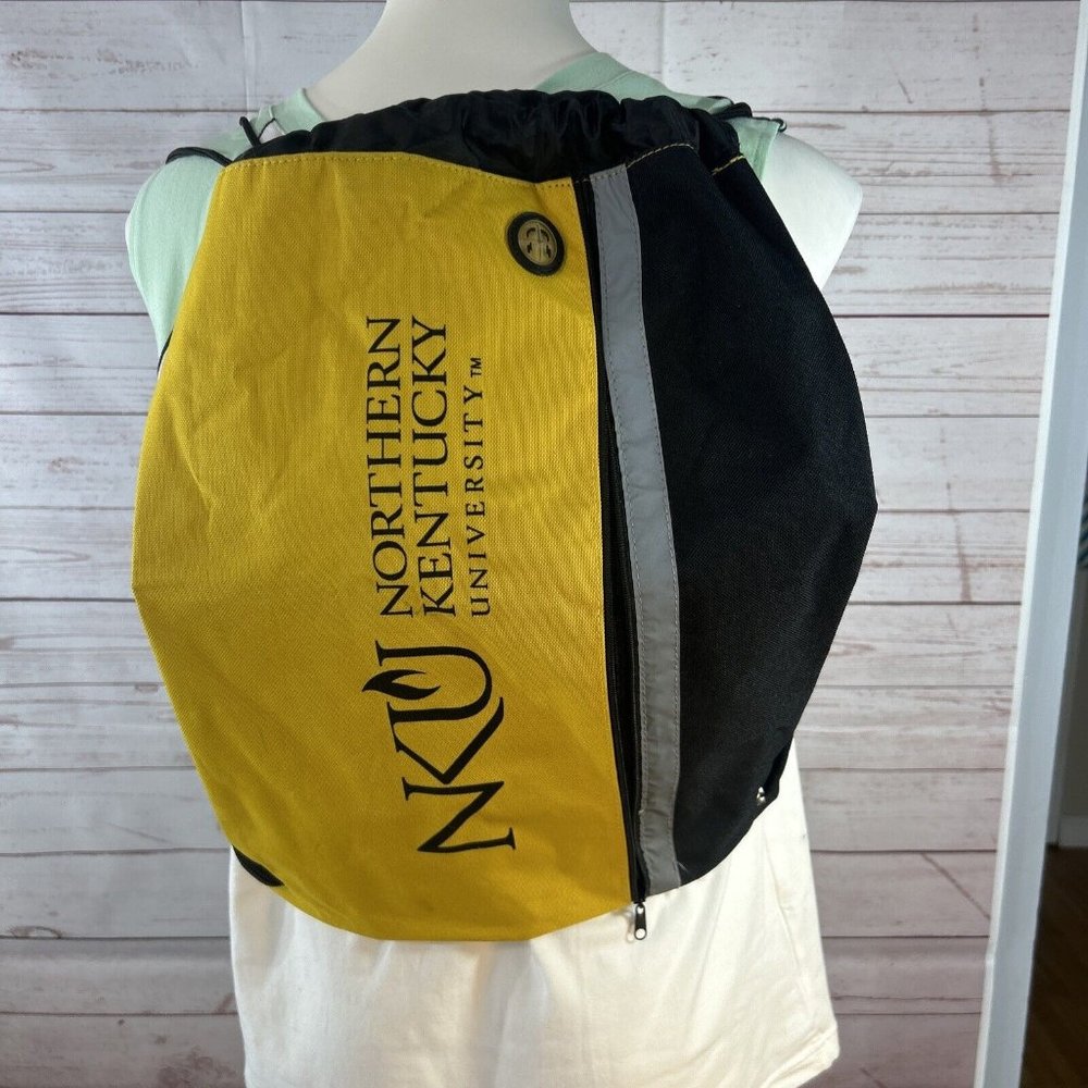 Northern Kentucky University Drawstring Backpack Bag Yellow black w/ outside zip